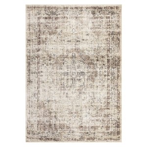 Vintage Distressed Floral Print Home Decor Rugs, Washable Non Slip Low Pile Retro Carpet for Bedroom Living Room - 1 of 4