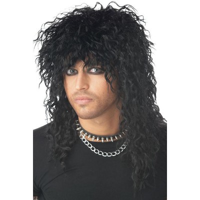  80s Rock Wig with Bandana 80s Mens Mullet Brown Curly