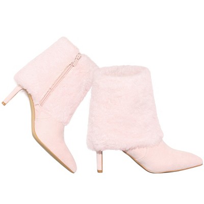 BLISSFUL STEP Women's Faux Fur Stiletto Heel Pointed Toe Ankle Boots