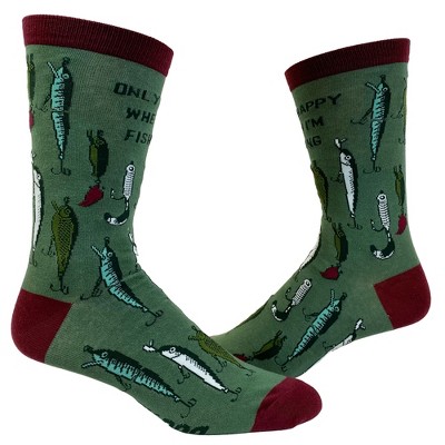 Crazy Dog T-Shirts Men's Only Happy When I'm Fishing Socks Funny Fathers Day Fishmerman Lures Graphic Footwear
