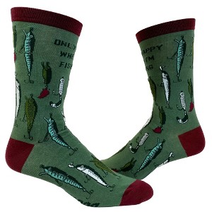 Crazy Dog T-Shirts Men's Only Happy When I'm Fishing Socks Funny Fathers Day Fishmerman Lures Graphic Footwear - 1 of 4