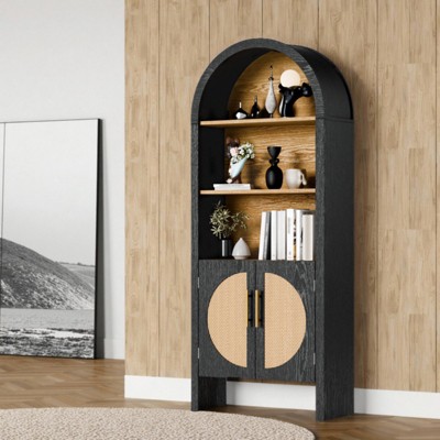 INFURNIC Decorative Storage Cabinets 5-Layer Storage Rack Arched Storage Display Cabinet With 2 Doors, Large Capacity, Black, 10.2"*24.8"* 60"
