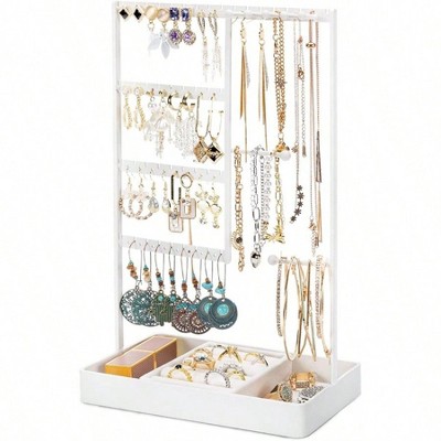 4 - Tier Jewelry Organizer with Metal Tray for Earrings, Necklaces, Rings Bracelets