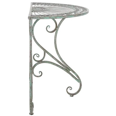 Antique Green Iron Half-Moon Patio Accent Table