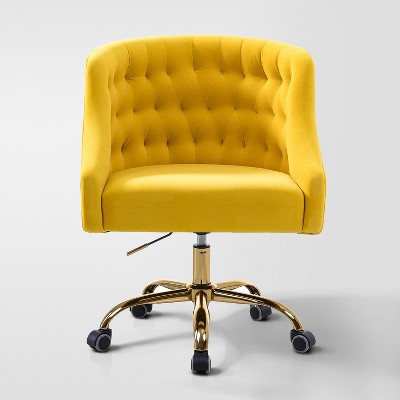 Anika Velvet Height-adjustable Swivel Task Office Chair with Button-tufted Back and Gold Base | Karat Home