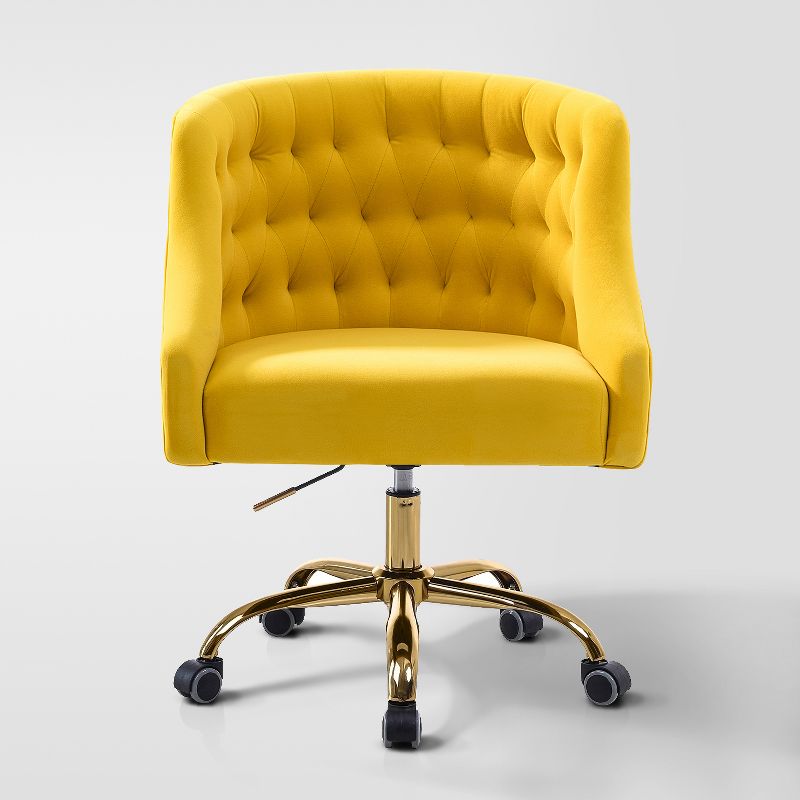 Anika Velvet Height-adjustable Swivel Task Office Chair with Button-tufted Back and Gold Base | Karat Home, 1 of 12