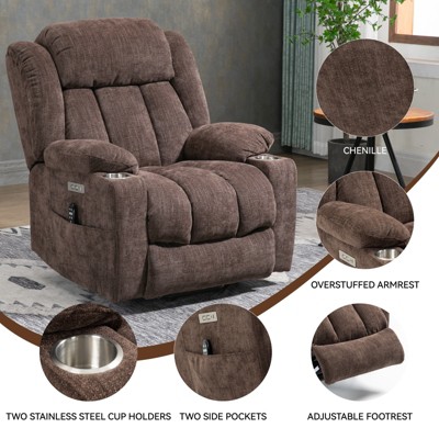 Up to 350 LBS Lift Recliner Chair, Heavy Duty Motion Mechanism with 8-Point Vibration Massage and Lumbar Heating, USB and Type-C Ports