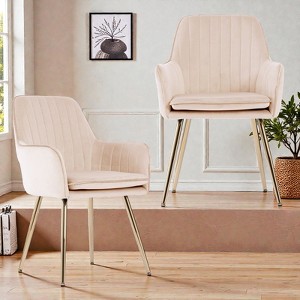 Mshliw Set of 2 Velvet Mid-Back Dining Chairs with Gold-Finished Metal Legs, Removable Cushion, Ergonomic Upholstery, Set of 2 for Dining - 1 of 4