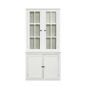 Gulches 75.25''H 36.25''W Farmhouse Glass Door Pantry - White Freestanding Display Cabinet with Lattice Window & Adjustable Shelves - 1 of 4