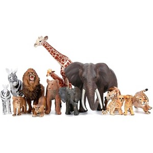 14-Piece Safari Animal Figurines Set - Realistic Lion & Elephant Toys for Educational Play - 1 of 4