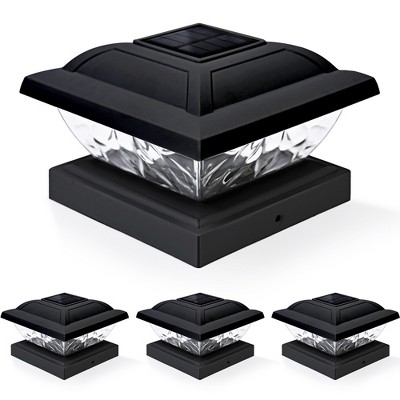 4 Pack Black Low Voltage Solar Powered Integrated LED Fence Post Cap Light 3.5 In. X 3.5 In