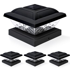 4 Pack Black Low Voltage Solar Powered Integrated LED Fence Post Cap Light 3.5 In. X 3.5 In - 1 of 4