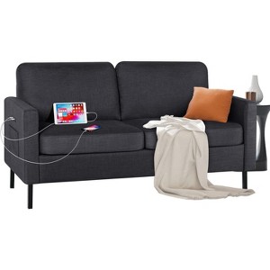 72“ 3-Seater Sectional Sofa with USB Ports, Mid-Century Modern Couch for Small Spaces, Living Room, Bedroom, Apartment – Dark Grey - 1 of 4