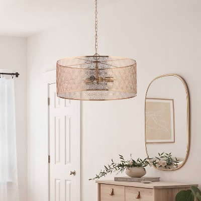 Elegant Polished Gold 25.5" Drum Chandelier with Geometric Cutouts