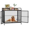 Dog Crate Furniture,Heavy Duty Dog Kennel Indoor with Adjustable Height Feeder,Dog Crate with 360°Wheels for Easy Mobility,Wooden Decorative Pet Hous - 2 of 4