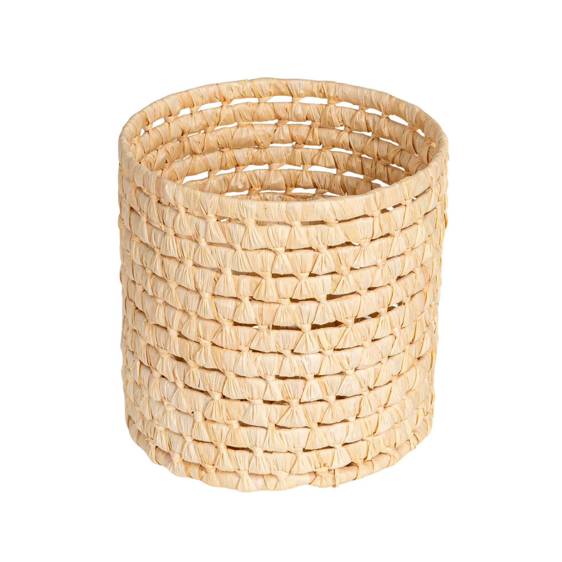 Handwoven Corn Leaf Waste Basket, Natural
