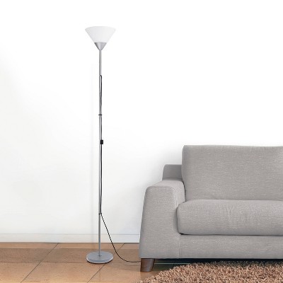 Sleek Silver Torchiere 17" Floor Lamp with White Cone Shade