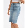 INSPIRE CHIC Women's Raw Hem High Waisted Pockets Stretch Knee Length Jean Denim Skirt - 2 of 4