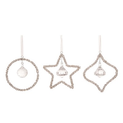Transpac Metal Beaded Crystal Ornament Set of 3 Christmas Home Decorations