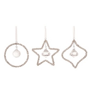Transpac Metal Beaded Crystal Ornament Set of 3 Christmas Home Decorations - 1 of 1