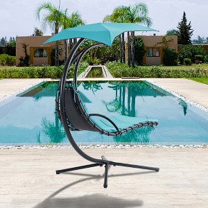 Hanging Chaise Lounger with Removable Canopy, Outdoor Swing Chair with Built-in Pillow, Hanging Curved Chaise Lounge Chair - 1 of 4