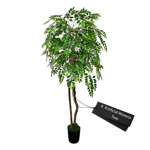 Cypress & Alabaster | Handmade 6' Artificial Wisteria Tree In Home Basics Plastic Pot Made With Real Wood And Moss Accents - image 1 of 4