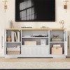 62.5in Wide Retro Farmhouse TV Stand for 75in TVs, Mid-Century Modern Media Console with 2 Glass Cabinets & Open Shelves, Wood+White Top - 4 of 4