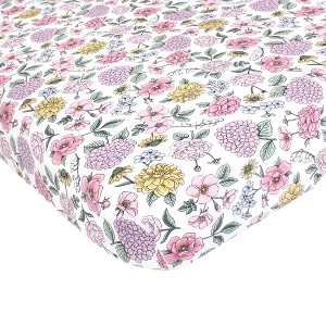 Hudson Baby Infant Girl Cotton Fitted Crib Sheet, Vintage Blossom, One Size - 1 of 2