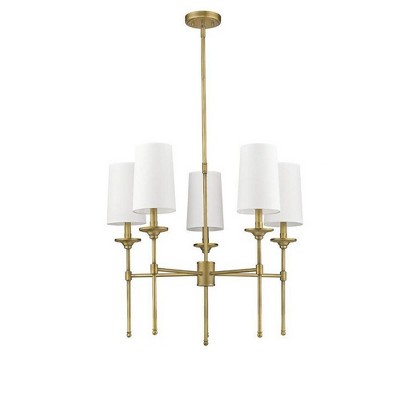 Emily Rubbed Brass 5-Light Chandelier with Off-White Shades