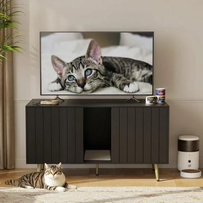 LunaLulinlk Black Invisible Litter Box Cat Toilet Furniture, TV Stand (Can Hold TV Up to 55 Inch)