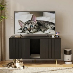 LunaLulinlk Black Invisible Litter Box Cat Toilet Furniture, TV Stand (Can Hold TV Up to 55 Inch) - 1 of 4