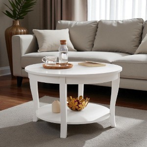 Mshliw 30" Round Coffee Table with 2-Tier Open Storage Shelf, Small Wood Center Table for Living Room or Apartment, Dining Table, Sofa Table - 1 of 4