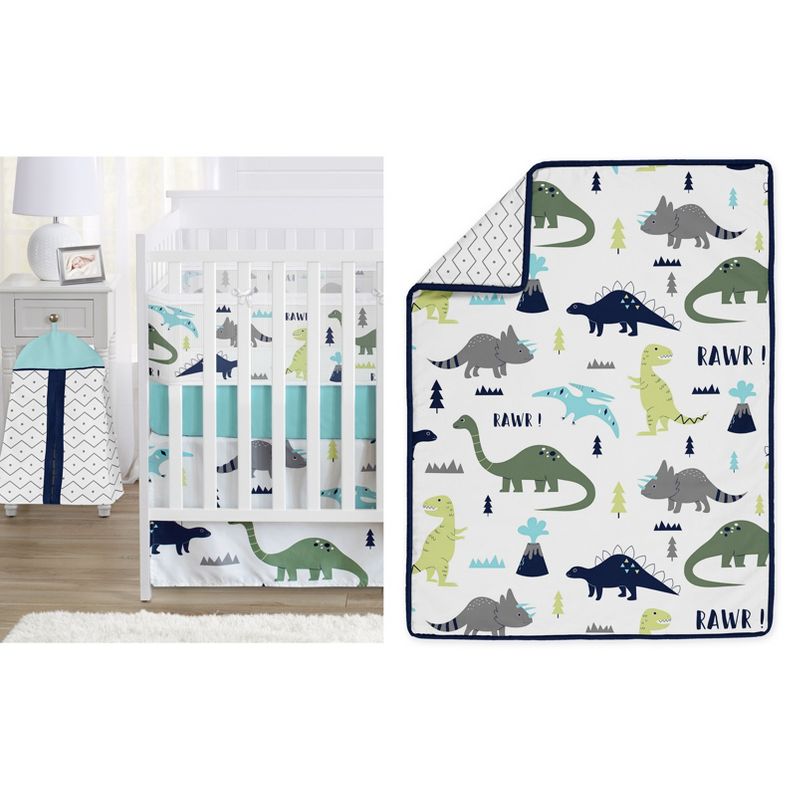 Sweet Jojo Designs Boy Crib Bedding + BreathableBaby Breathable Mesh Liner Mod Dinosaur Blue Green White, 1 of 7