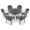 7-Piece Cast Aluminum Outdoor Dining Set with Blue Cushions, Round Table & Stackable Chairs - for Patio, Backyard - 3 of 4