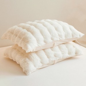 LISM Long Pillow Shams 2-Pack Fluffy Faux Rabbit Fur Pillowcases - 1 of 4