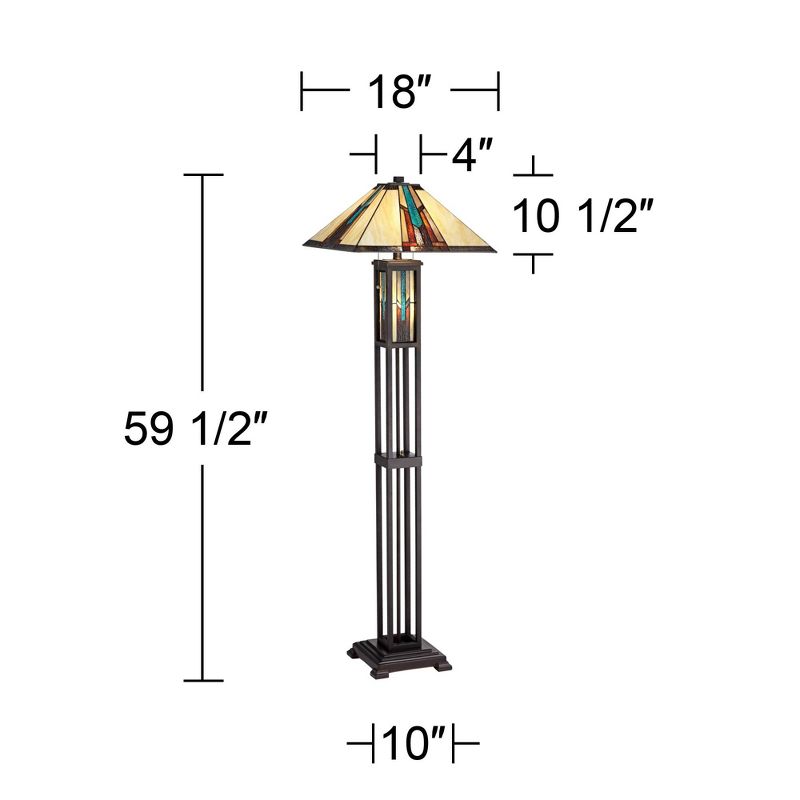 Robert Louis Tiffany Ranier Rustic Mission Floor Lamp 59 1/2" Tall Bronze with LED Nightlight Stained Art Glass Shade for Living Room Bedroom Office, 4 of 10