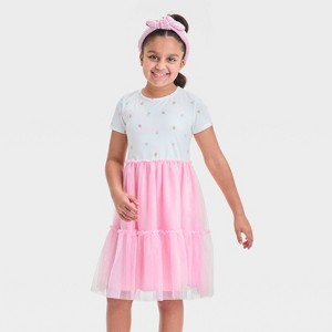 Girls' Short Sleeve Knit Tulle Tiered Dress - Cat & Jack™ - 1 of 3