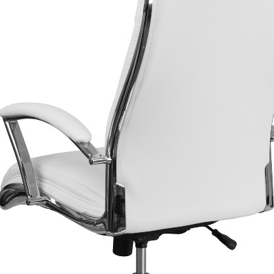 White High Back Leather Executive Swivel Office Chair with Chrome Base