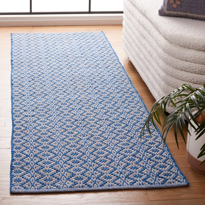 Ivory and Blue Geometric Cotton Handwoven Area Rug