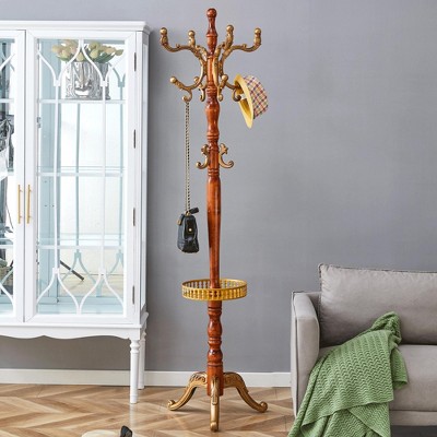 Grungis Resin Stainless Steel Freestanding Coat Racks with Key Tray,Hall Tree with 9 Hooks,Entryway Furniture for Hanging Clothes