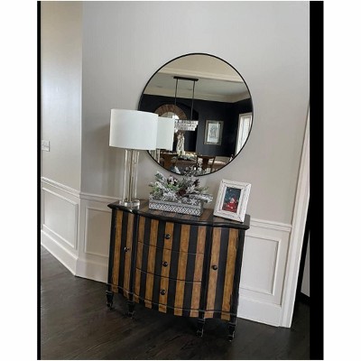 36" Black Round Metal Framed Bathroom Wall Mirror