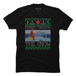 Men's Design By Humans Christmas Ice Fishing Through Snow Fishing Ugly Christmas Sweate By pahari T-Shirt - 1 of 4