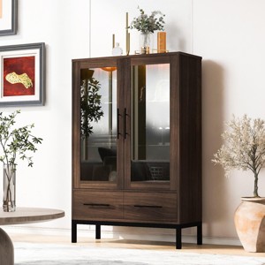 SEVOBAL Utility Storage Cabinets 60 Inch Tall Display Cabinet with Glass Doors Adjustable Shelves and Storage Drawers, Black, 39.5"*15.5"*60" - 1 of 4