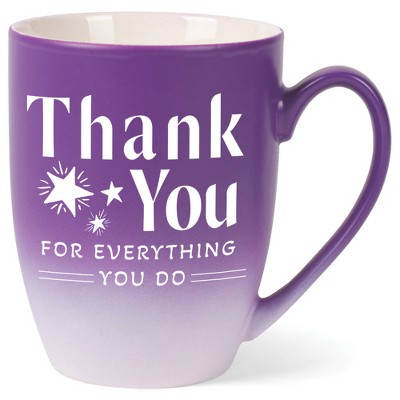 Elanze Designs Thank You Everything You Do Two Toned Ombre Matte Purple and White 12 ounce Ceramic Stoneware Coffee Cup Mug