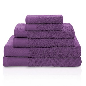 Basketweave Jacquard Cotton Modern Absorbent 6-Piece Towel Set by Blue Nile Mills - 1 of 4