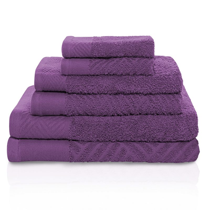 Basketweave Jacquard Cotton Modern Absorbent 6-Piece Towel Set by Blue Nile Mills, 1 of 5