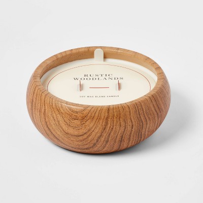 15oz Wood Cement with Wooden Wick Rustic Woodlands Candle - Threshold™