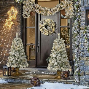 Resenkos 4-Piece Pre-Lit Christmas Set with LED Garland, Wreath, and Two Decorative Entryway Trees, - 1 of 4