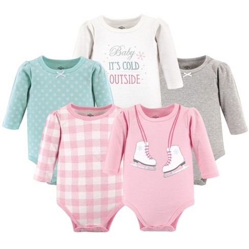 Little Star Organic Baby Girl 4PK Long Sleeve Bodysuits, Size Newborn-24  Months 