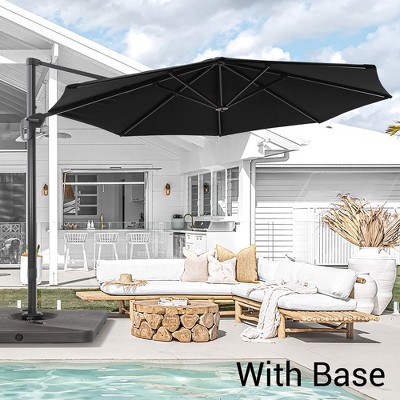 Sonkuki 11FT 270gsm Aluminum Patio Cantilever Umbrella With Weighted Base and Solution-Dyed Fabric